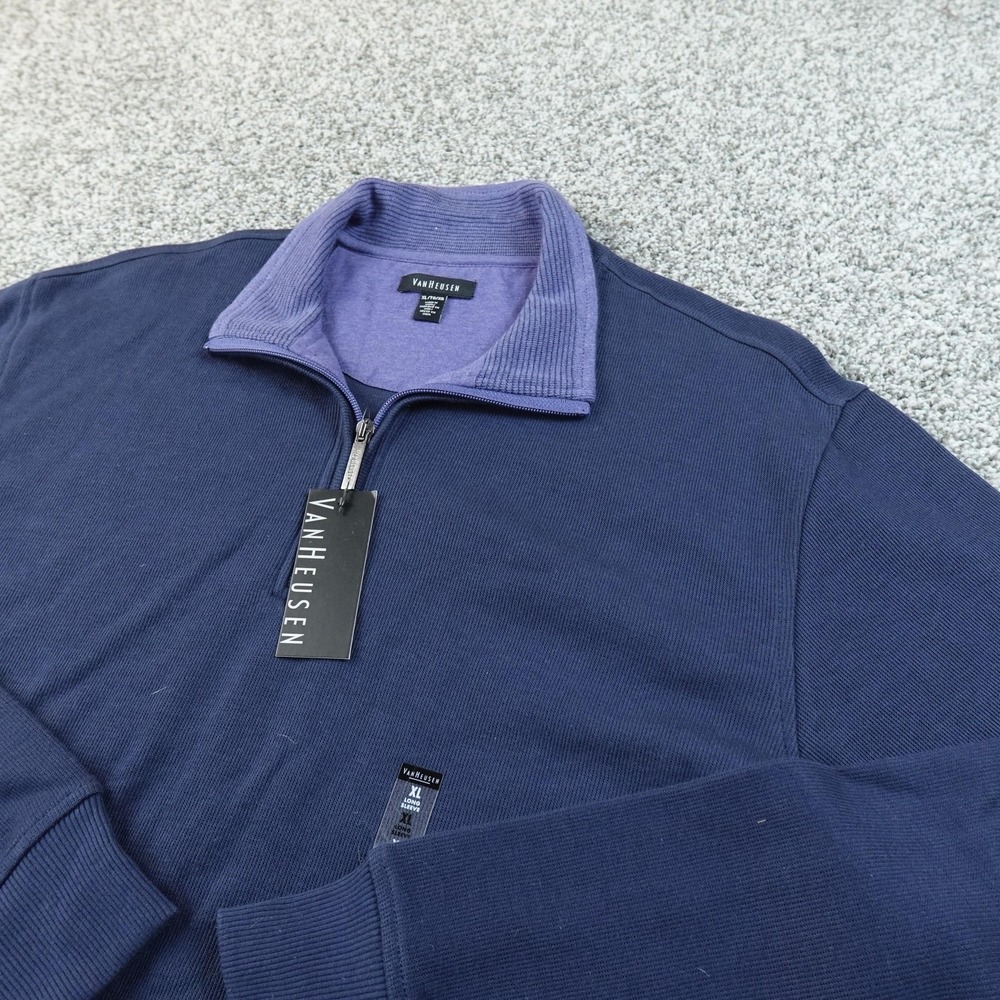 NEW Van Heusen Sweater Mens XL Blue 1/4 Zip Mock Neck Knit Pullover Sweatshirt